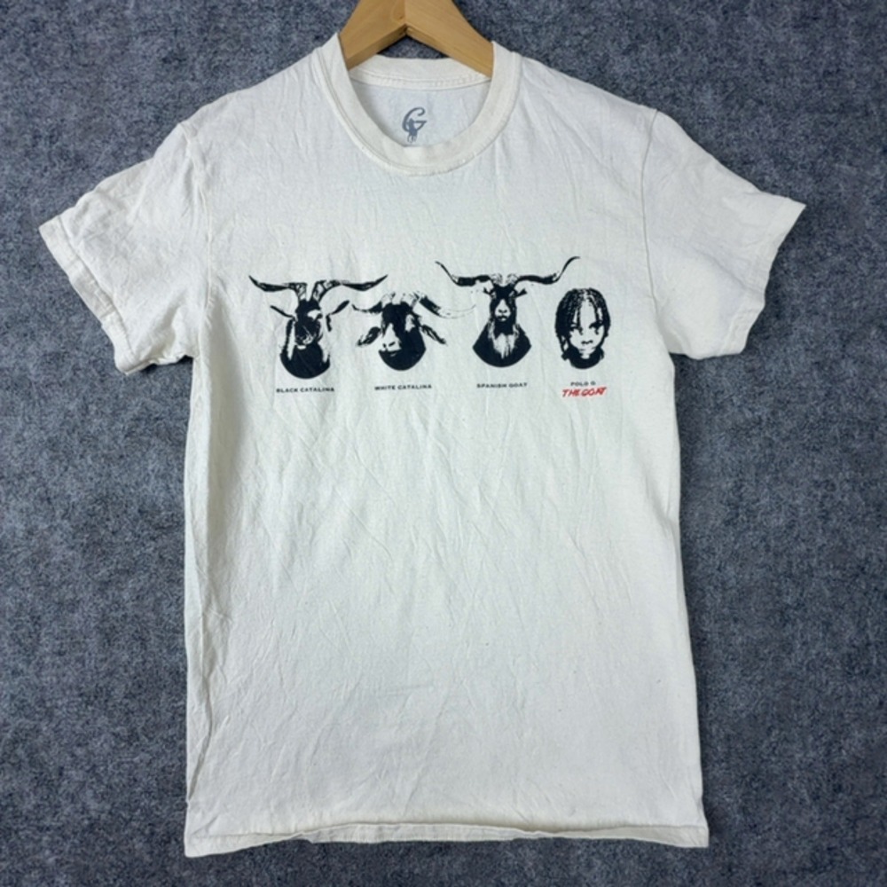 Polo G T-Shirt Mens Small Cream The Goat Graphic Print Short Sleeve Hip Hop Tee